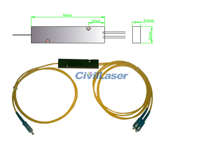 Singal Mode FBT Fiber Optic Splitter 1/2 Without connector